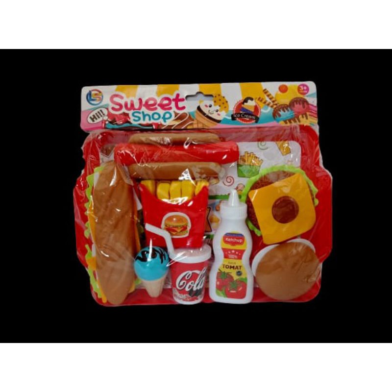 Mainan nampan burger hotdog kentang goreng junkfood LF50 / OCt2122 / Nampan Cangkir set 718