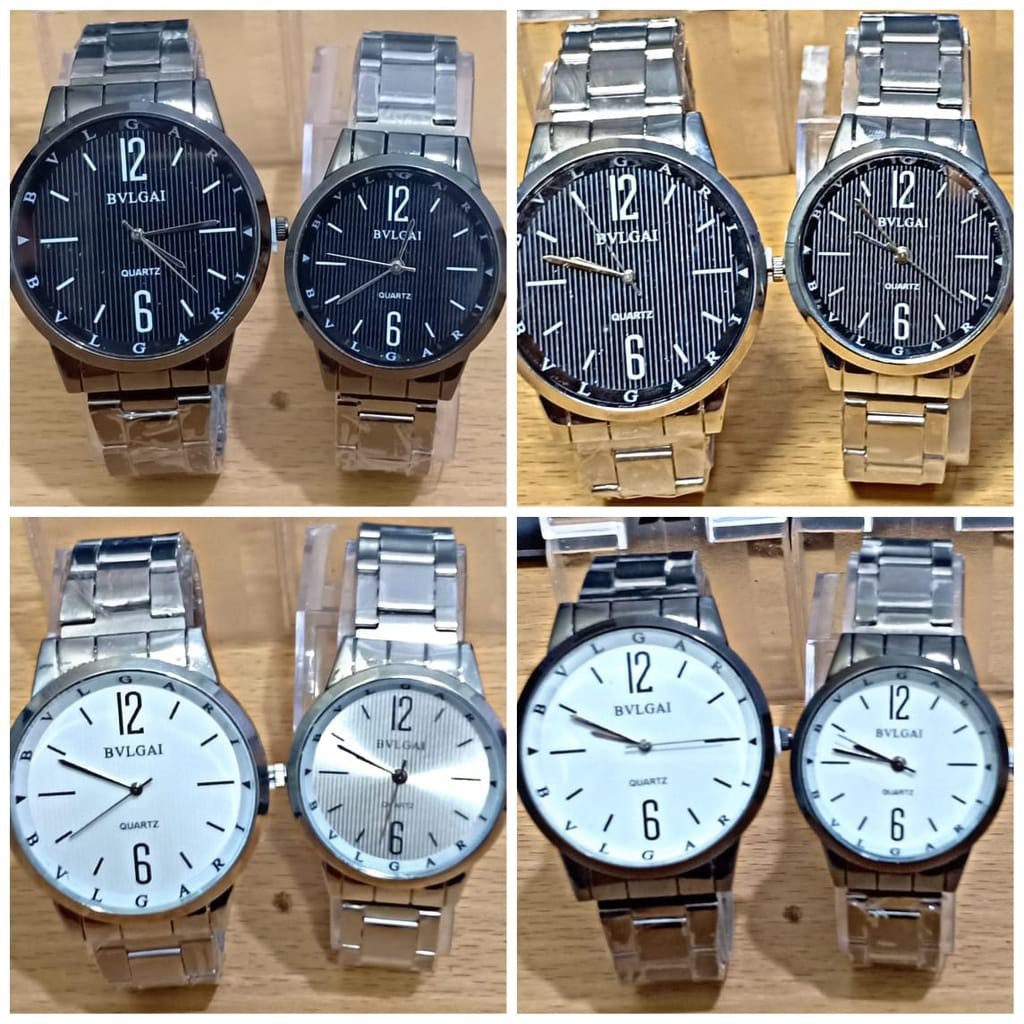 Jam Tangan Pasangan/Couple Korea Style  Polos Rantai Steel(harga sudah sepasang)