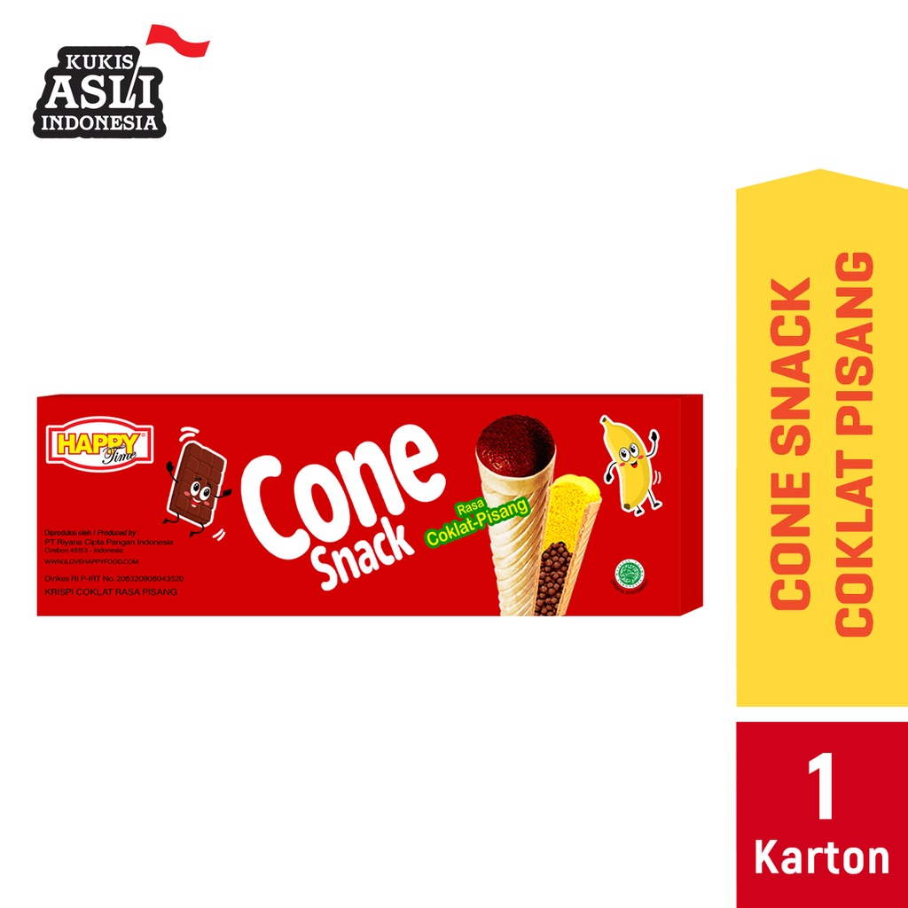 

Happy Time Cone Snack Coklat Pisang (1 Karton isi 12 Renceng)