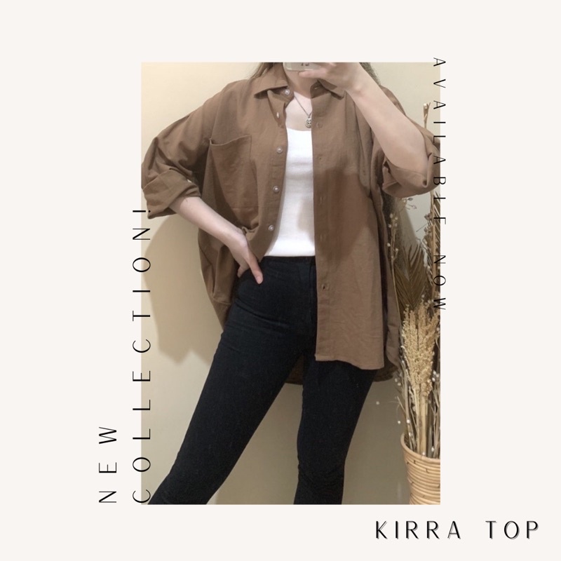 Kirra Top - Kemeja Wanita Bahan Rayon Crinkle Best Seller - BIG SIZE-Coffee (Linen)