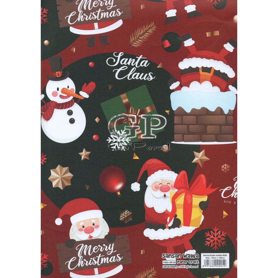 ( 5 Lembar ) JUMBO NATAL SANWA - KERTAS KADO CHRISTMAS XMAS - GIFT WRAPPING PAPER SANSAN WAWA NATAL / HANUKAAH / SANTA / RAINDEER / CHRISTMAS TREE / SNOWMAN / POHON NATAL / RED / GREEN