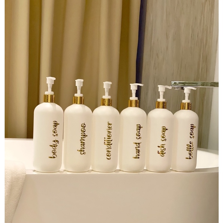 botol putih 500ml N24 gold kecil. aesthetic bottle minimalist refill organizer tempat sabun cair pump estetik