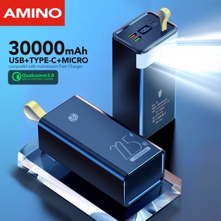 AMINO P30 Powerbank 30000 mAh LED Digital Display Power Bank Super Charger PD QC 3.0 Quick Charge Fast Charger Dual USB 22.5W LED Display Flash Light