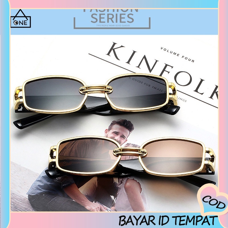 COD❤️Kacamata Hitam Retro Pria Dan Wanita Korean Ulzzang Gaya Wanita Rectangle Shades Retro Sunglasses antiradiasi A one