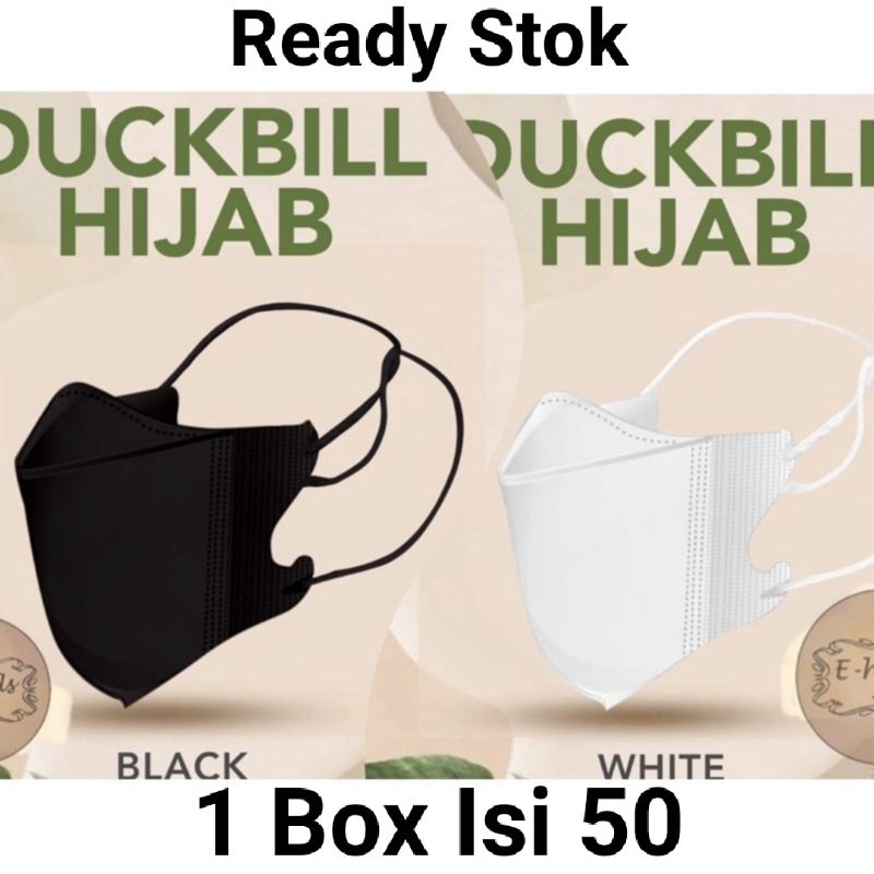 Masker Duckbill Hijab 3Ply 1Box Isi 50 Izin Kemenkes - Masker Medis Duckbill Headloop