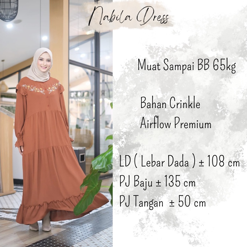 NABILA DRES - Baju Gamis Wanita Muslim Terbaru Bahan Crinkle Airflow Premium Motif Bordir Ukuran Fit To L LD 108 Cm /  Pakaian Wanita Fashion Muslim Kekinian