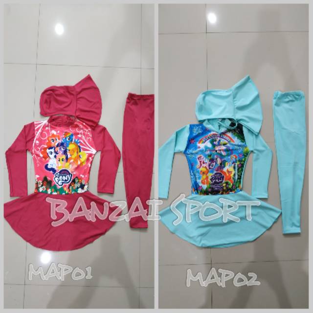 Baju Renang Muslim Anak  Motif Kuda Pony 6-10 tahun