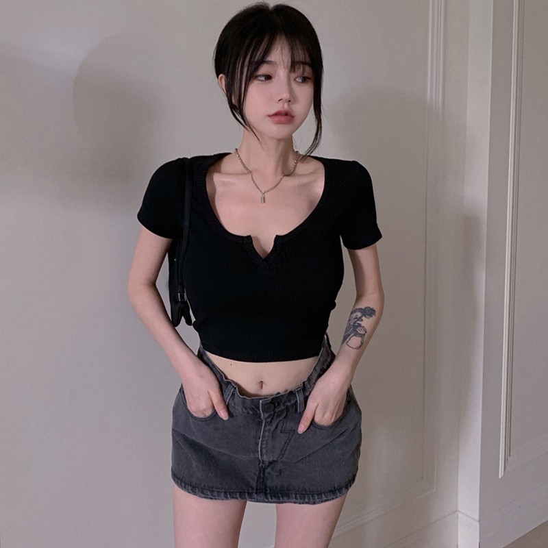 Baru Seksi Off Bahu Tipis Pendek-Lengan untuk Wanita Retro Square Collar Slim FitTT-shirt Bottoming