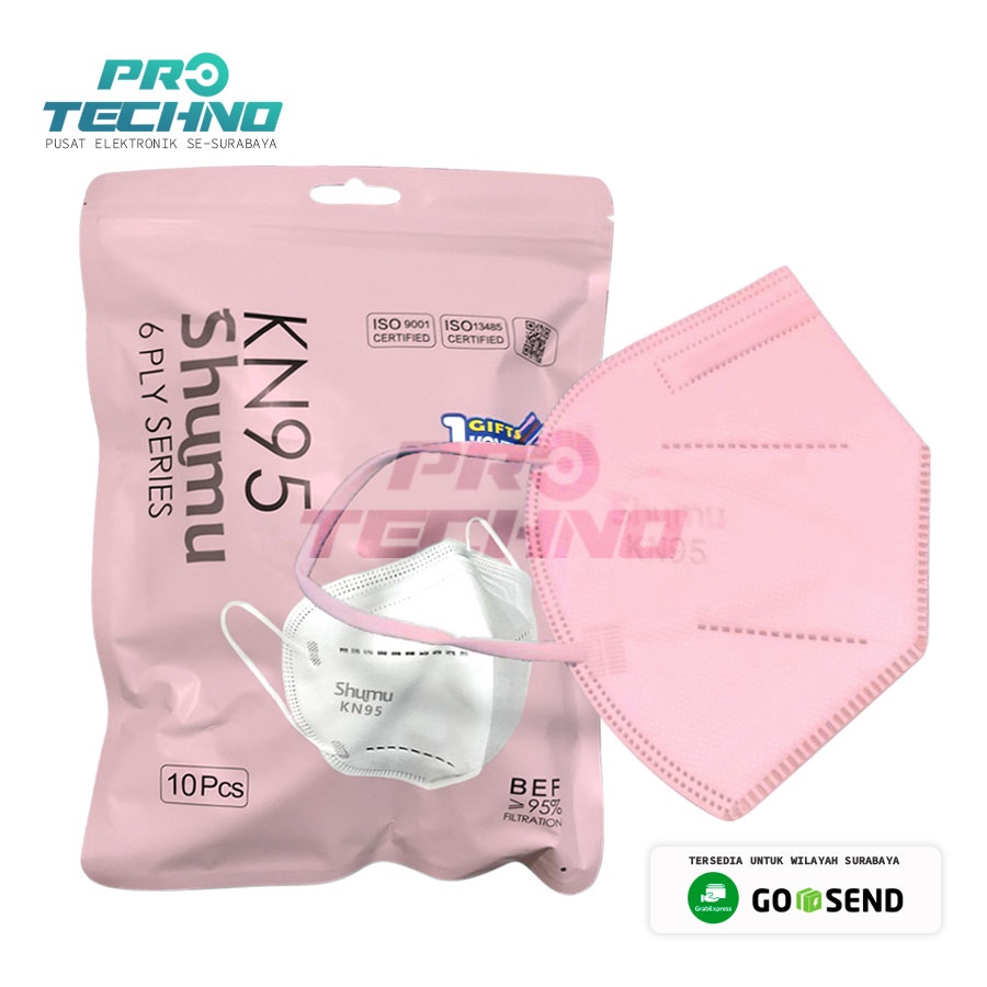 Masker KN95 SHUMU PEACH PINK 6 Ply - 10 Pcs - FREE CONECTOR - 10 Pcs Tali Senada