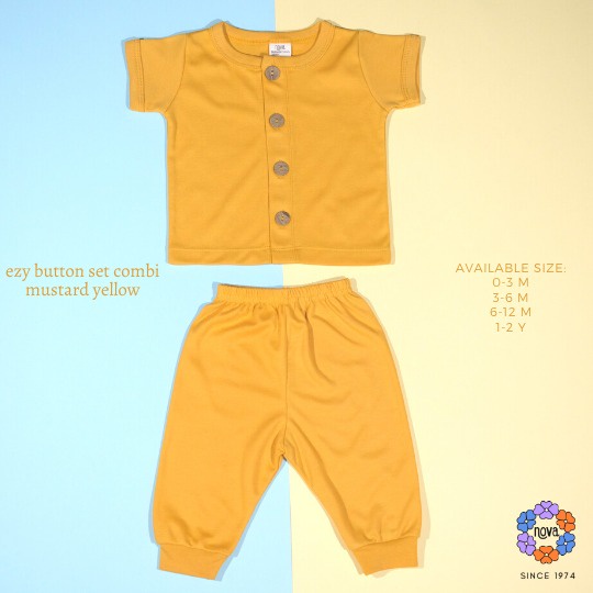 Nova Baby Ezy Button Set Combi Setelan Pendek Panjang Kancing Tengah Polos Bayi 0 - 2 Tahun