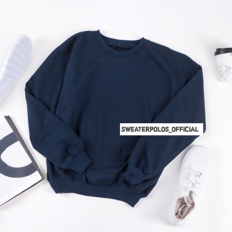 { PREMIUM QUALITY } Basic Sweater Polos Crewneck Pria Wanita / Sweater Crewneck Pria /  Outwear / Sweatshirt / COD / Fleece-CN NAVY
