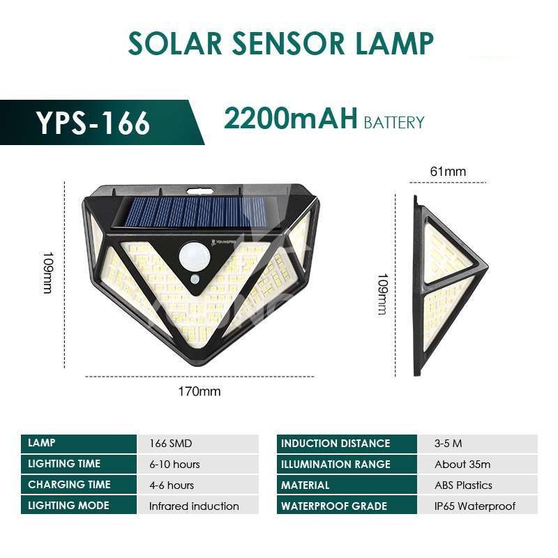 Lampu Outdoor Taman Panel Solar Sensor Gerak 166 Led Tenaga Surya IP65 / Solar Tembok Tenaga Matahari