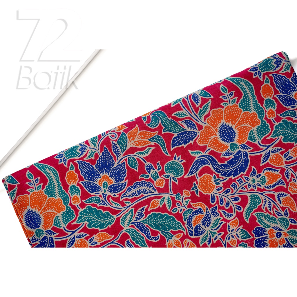 KAIN BATIK PREMIUM Bahan Katun Motif Kembang Alas Warna Merah Biru Orange Hijau 726051 Cap 72 Jarik Jarit Samping Kebat Panjang Batik Katun Modern Premium Bahan Seragam Batik Pernikahan Kantor Keluarga Murah Kamen Jadi Batik Bali Lembaran
