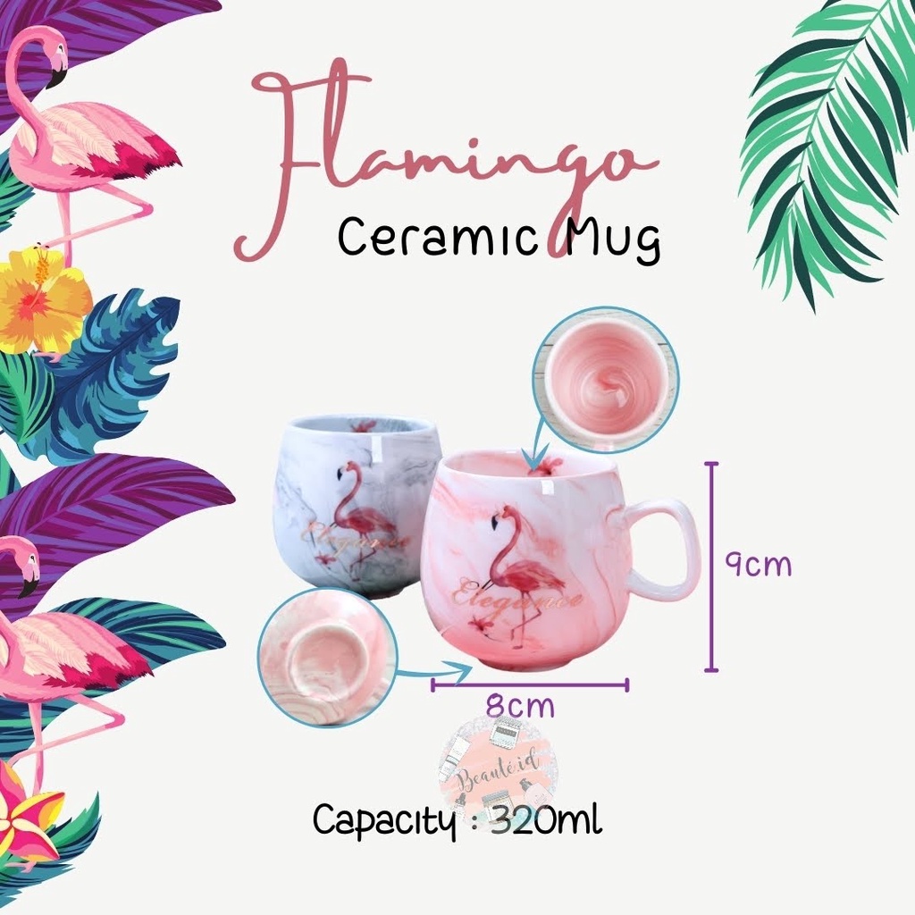 Gelas Mug Cangkir Keramik Kopi Coklat Teh Susu Jus Panas Dingin Model Flamingo Korea Style Unik Aesthetic Gift Hadiah Souvenir Chocolate Coffee Milk Tea Juice Office Kantor Kerja Rumah Cafe 320ml