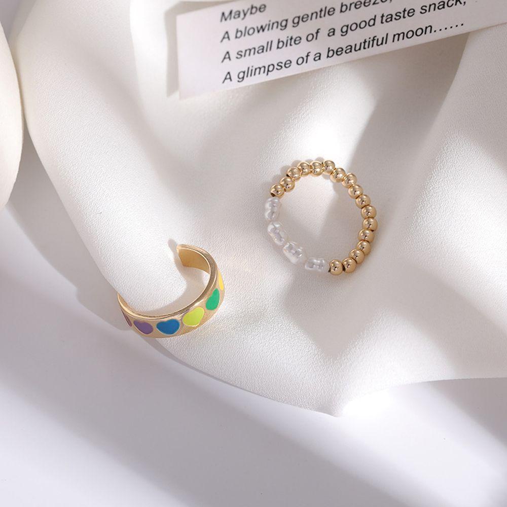 Mxbeauty Enamel Jari Cincin Temperamen Vintage Bunga Cinta Hati Bulan Mutiara Perhiasan Fashion