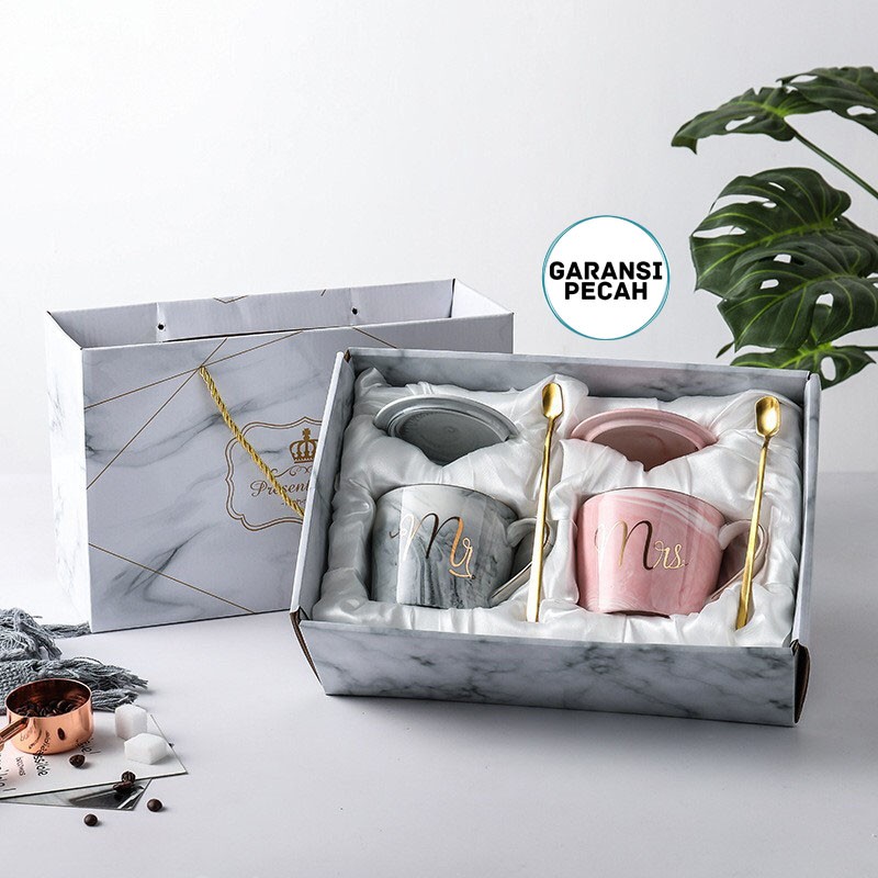 Triple W Couple Mug Set Mr Mrs Marble Gift Box Gelas Cangkir Marbel Hadiah Kado Premium