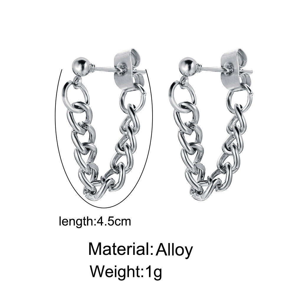 Anting Rantai Rumbai Geometris Bahan Logam Warna Silver Gaya Punk Korea Minimalis Untuk Wanita