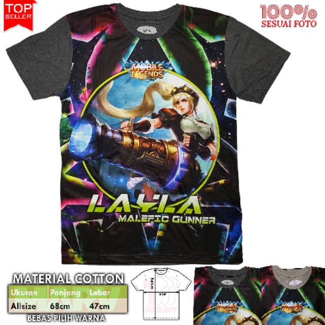Kaos 3D Full Print Tshirt Distro Cowok Baju Pria Printing Thailand Mobile Legends Hero Layla