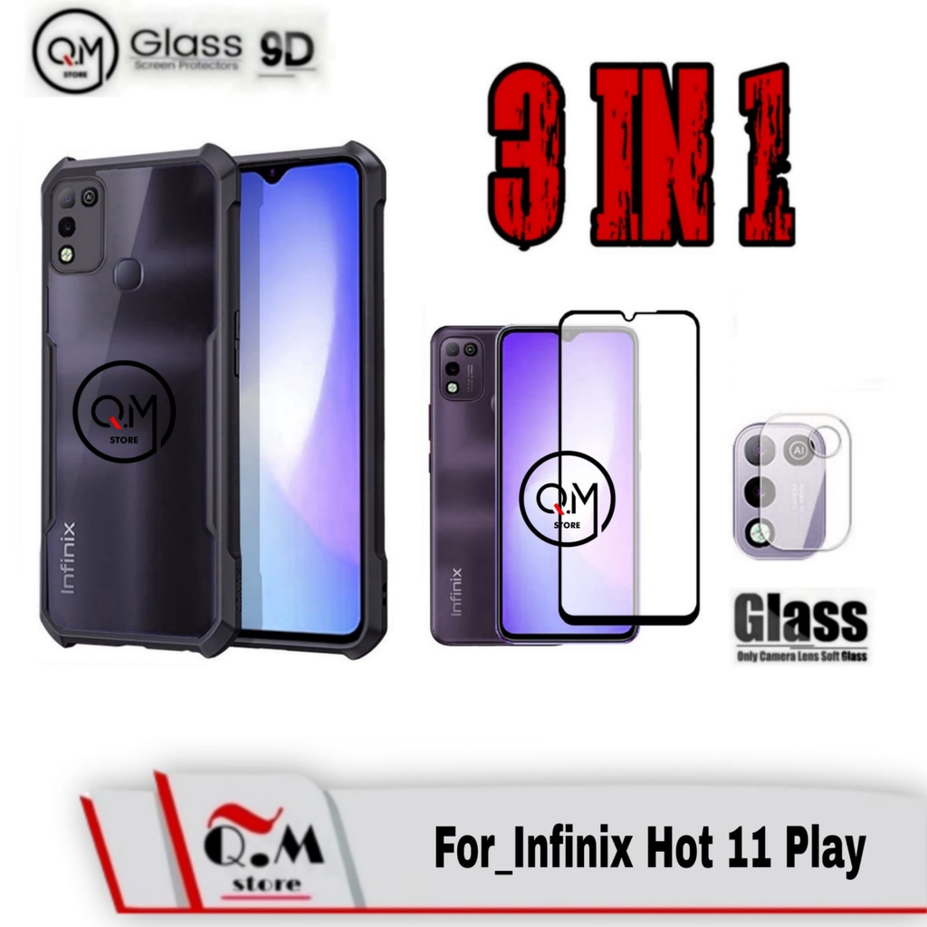 PROMO 3-IN-1 Case Infinix Hot 11 Play Softcase Transparan Clear Armor Pelindung Back Cover Sockproof