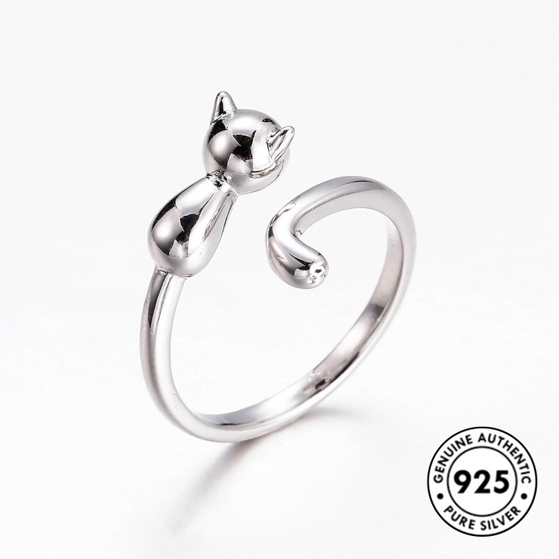 Cincin Desain Kucing Bahan S925 Silver