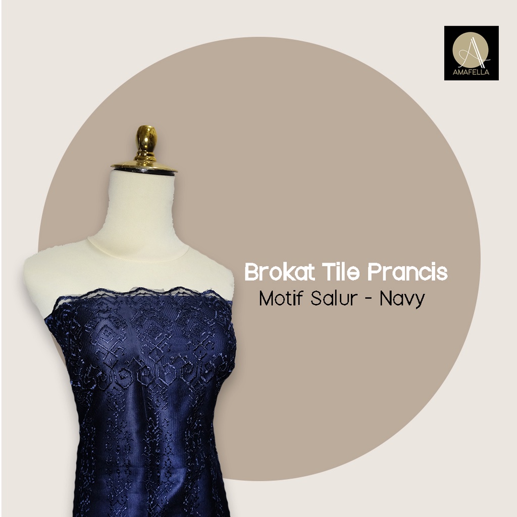 1/2 meter Kain Brokat Tile Prancis Bahan Kebaya Motif Salur