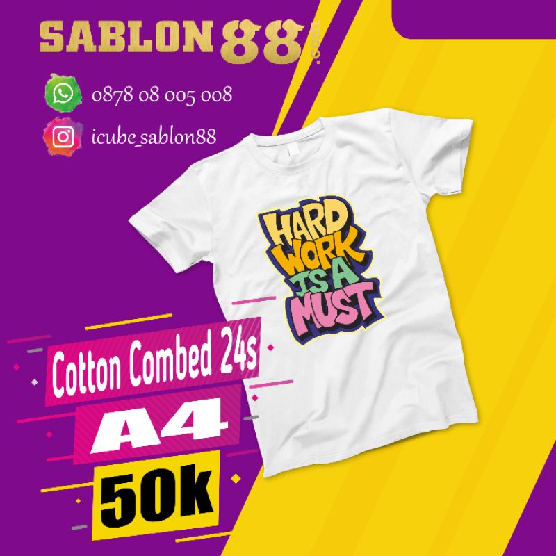 SABLON PRINT DTG SATUAN KAOS PUTIH A4