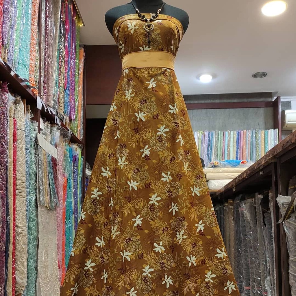 Kain Katun Jepang Bunga Floral B Kuning Emas