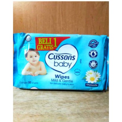 [Beli 1 Gratis 1] CUSSONS Baby Wipes Mild &amp; Gantle 50’s / / Tisu basah / Tissue basah BIRU 50 lembar