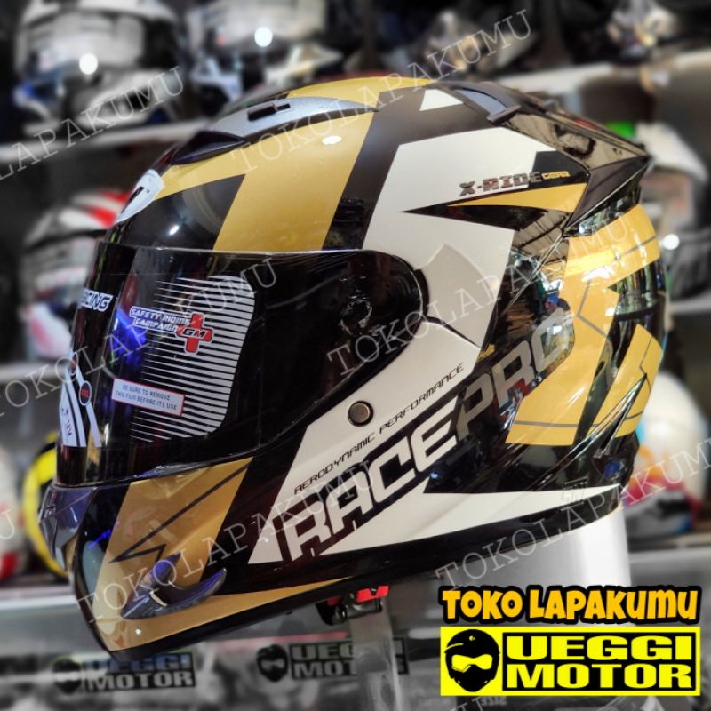 Terbaru Helm Gm Race Pro flat visor - helm fulpace Gm paket ganteng-Bk gold standard