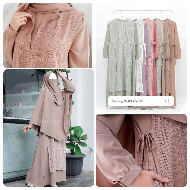 [Bisa COD] Mar- VEST LACE Set by Zanuba / Set Gamis Brukat / Set Gamis Outer
