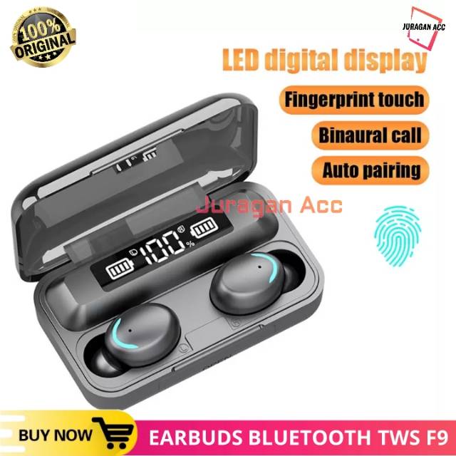 TWS F9 Airdot Handfree Bluetooth Full Bass Headset Wireless Earphobe Blutoot Charger LCD Original