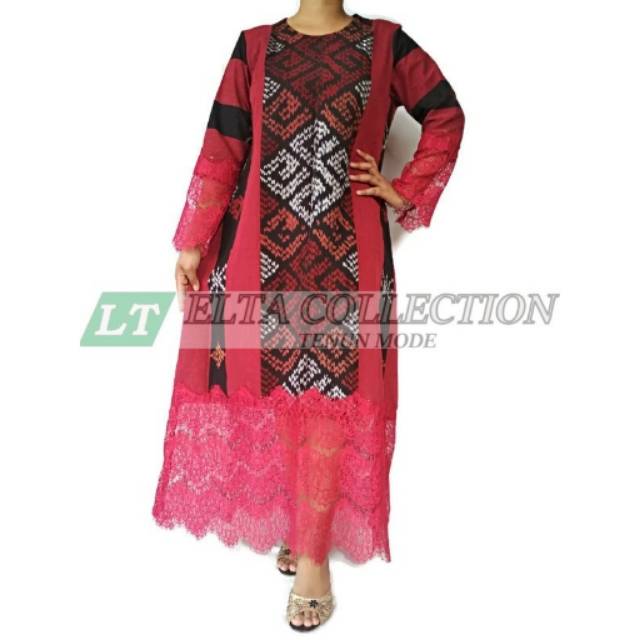 Gamis longdress tenun kombinasi brokat