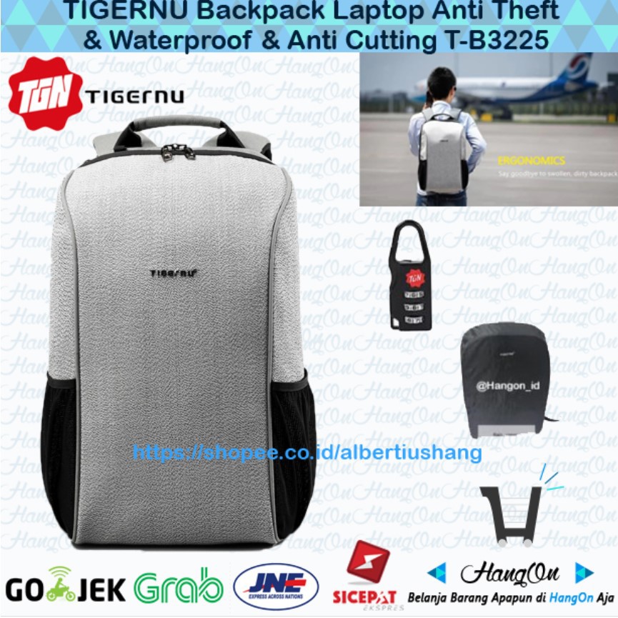 TIGERNU Backpack Laptop Anti Theft &amp; Waterproof &amp; Anti Cutting T-B3225 - grey