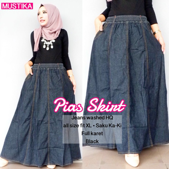 rok panjang pecah denim casual skirt umbrella jeans wash