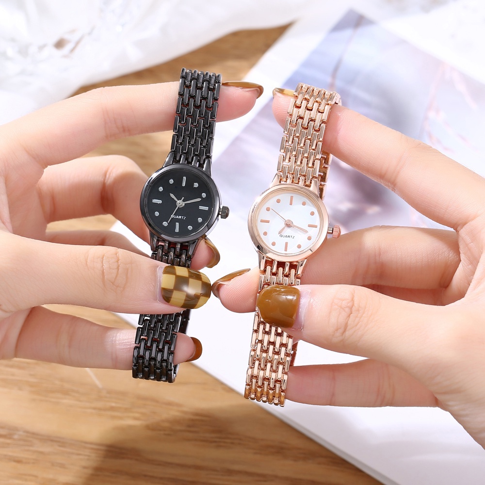 Jam Tangan Analog Quartz Strap Rantai Wanita Dan Pria Dengan Dial Bulat Casual W191