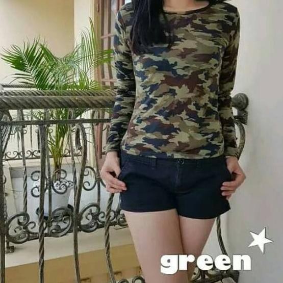 Promo Best Seller Baju Kaos Wanita Army Tentara Loreng Armi Hijau lengan panjang