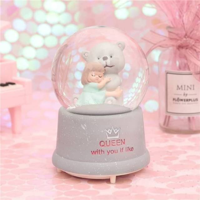 Lampu musik bola salju Snowball bear / bola salju gadis dan beruang / bola kristal salju
