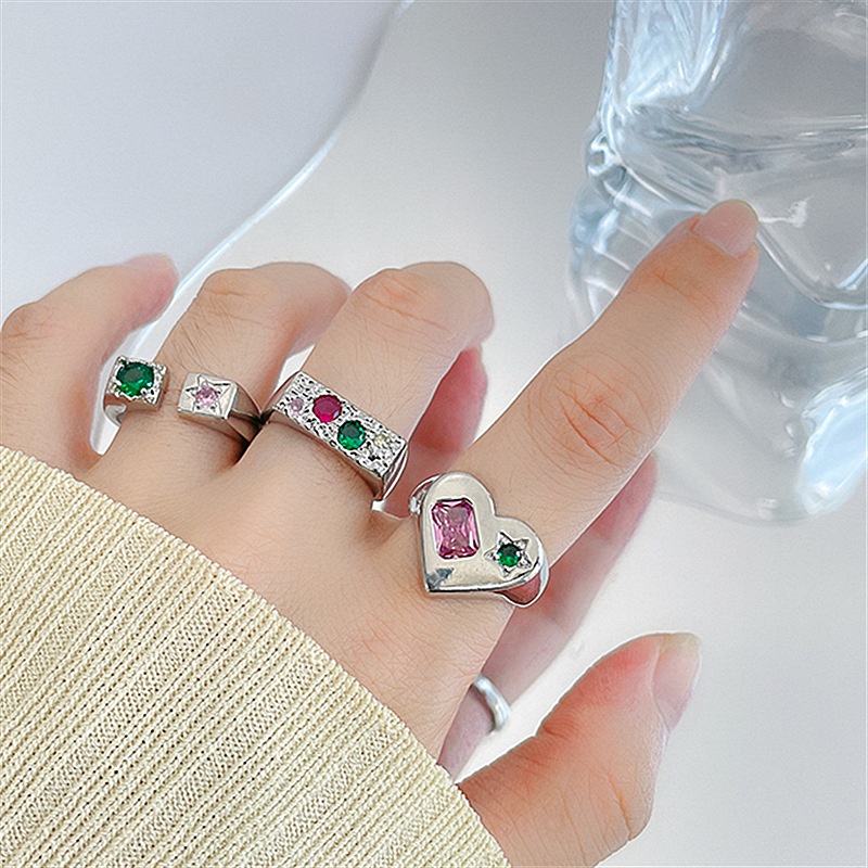 Cincin Batu Permata Bentuk Hati Gaya Retro
