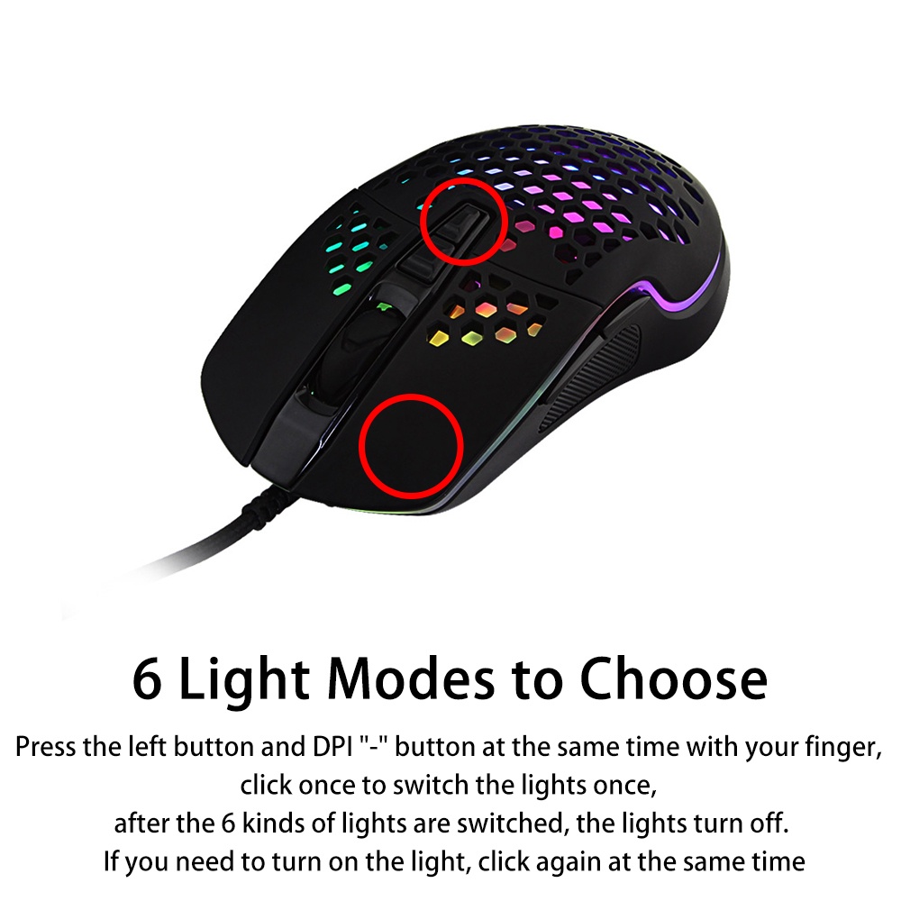 Mouse Kabel Terang Untuk Gaming Honeycomb Mouse Hollow Hole Bright Wired Mouse Mouse Mouse Gamer Optik Dengan LED RGB