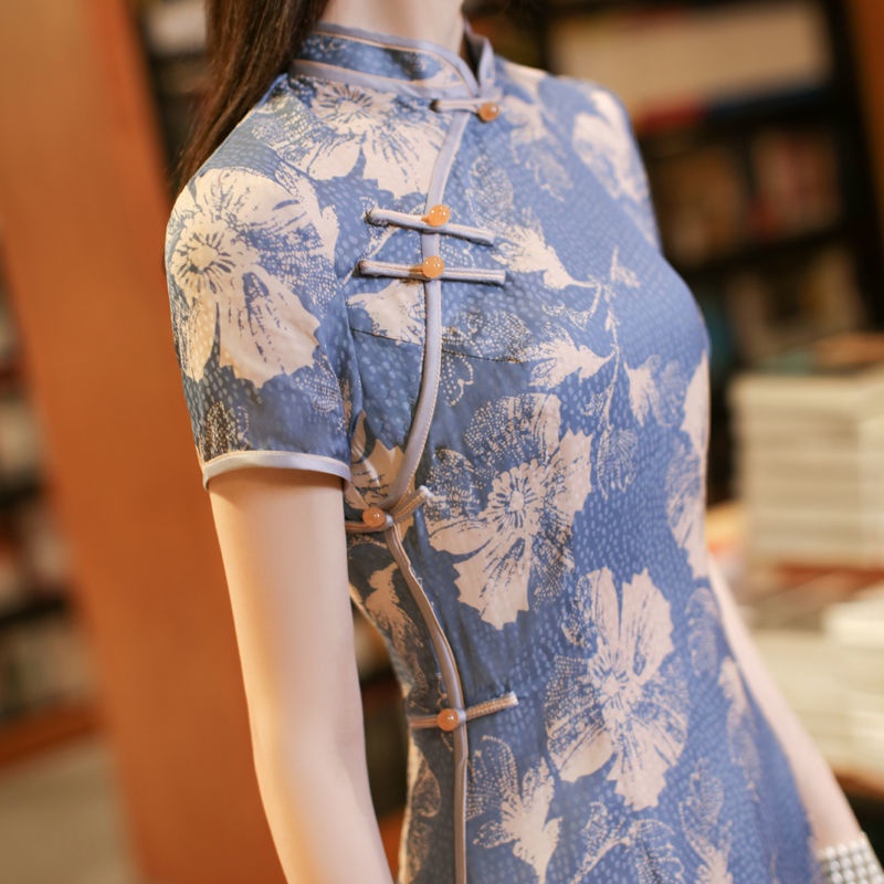 Cheongsam young 2022 summer new short sleeved Chinese style retro improved girl long daily dress