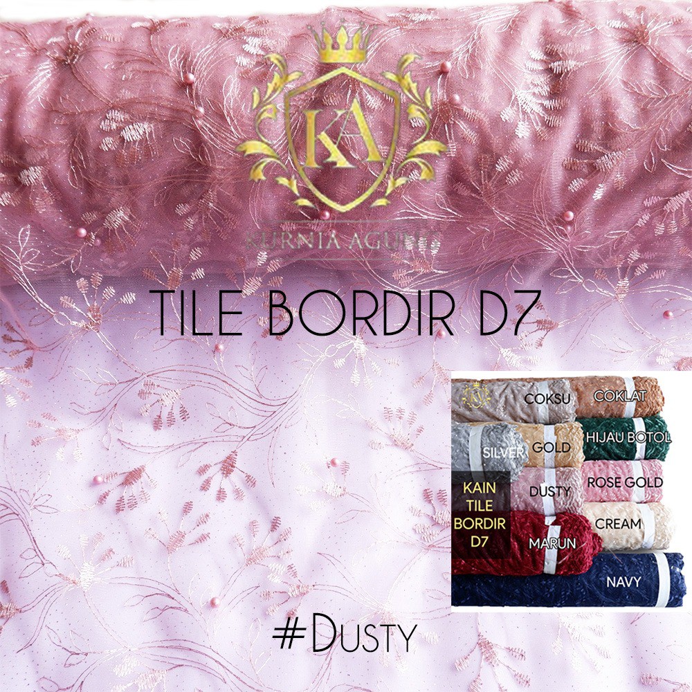 Kain Tile Bordir Mutiara Gliter Brukat Premium Meteran Tulle Bordir Bahan Gamis Pesta Kebaya Pengantin Mewah D7