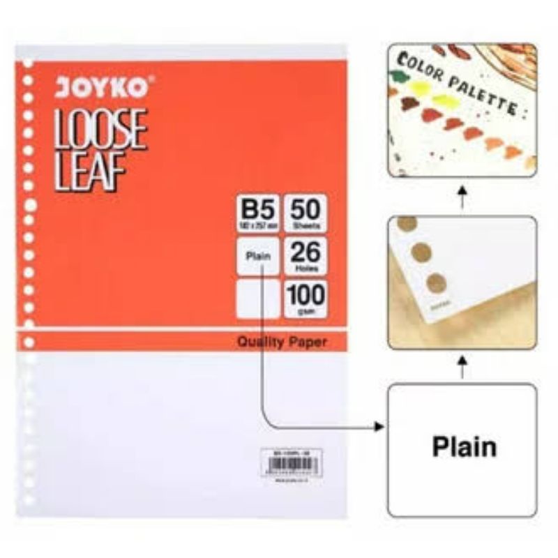

Kertas File Binder Loose Leaf Tebal 100gsm Joyko B5 Plain / Polos 50 lbr (pak) (290gr)