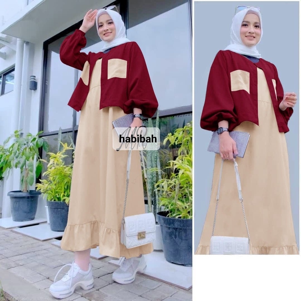 O2 Fashion / Set cardi habibah / bisa cod / stelan cardigan gamis cardigan model terbaru