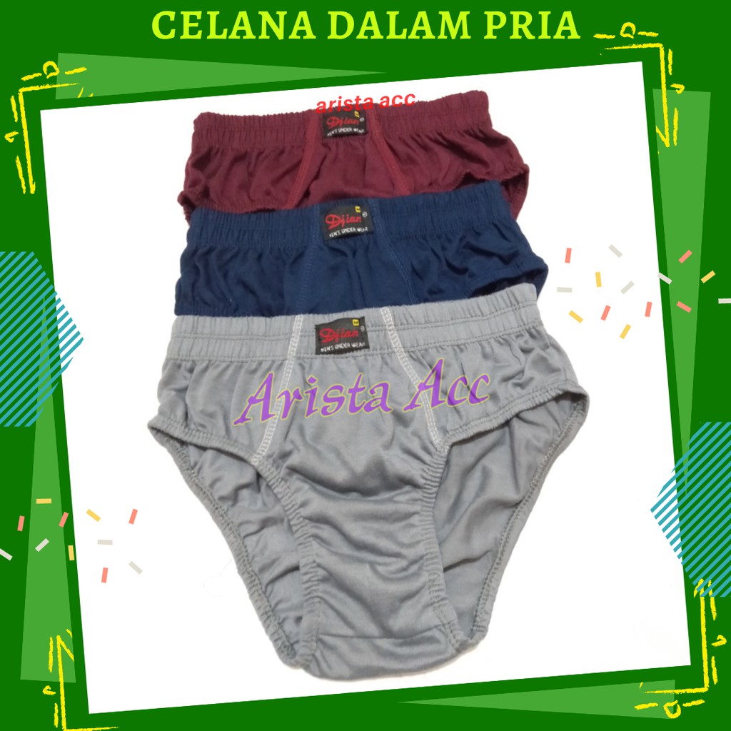 (Isi 3) CD CelanaDalam Pria Dewasa Djian Cowok Motif Polos Halus Nyaman