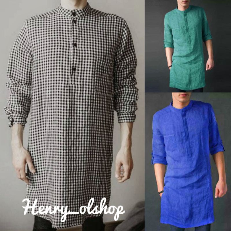 BAJU MUSLIM KOKO KEKINIAN MODEL FASHION COWOK BUSANA LAKI LAKI NAVAN KOTAK KEMEJA PRIA TERBARU BAGUS