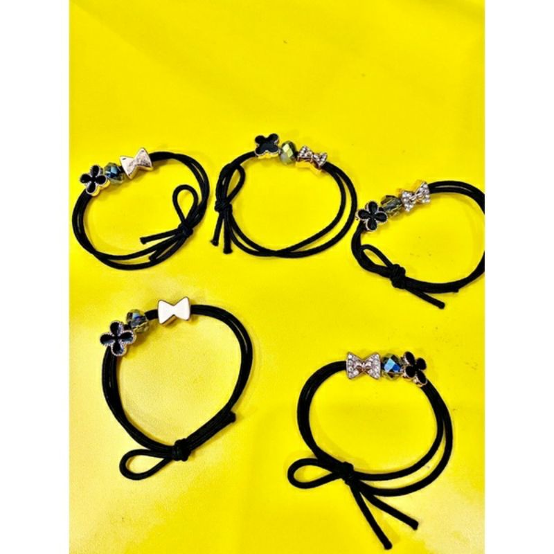 2Pcs Ikat Rambut 2 Layer / Iket Rambut Coklat Hitam / Karet Rambut Hitam / Ikat Rambut Korea