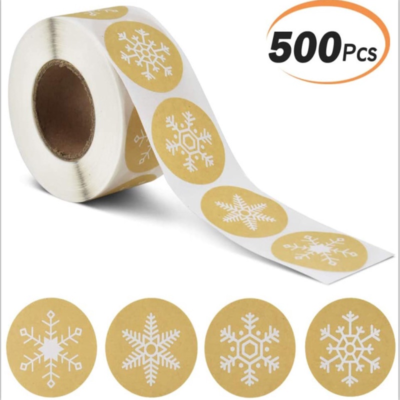 [Christmas Products] 500 pieces / 1 roll Christmas New Year Snowflake Kraft Paper Self-adhesive Sealing Stickers