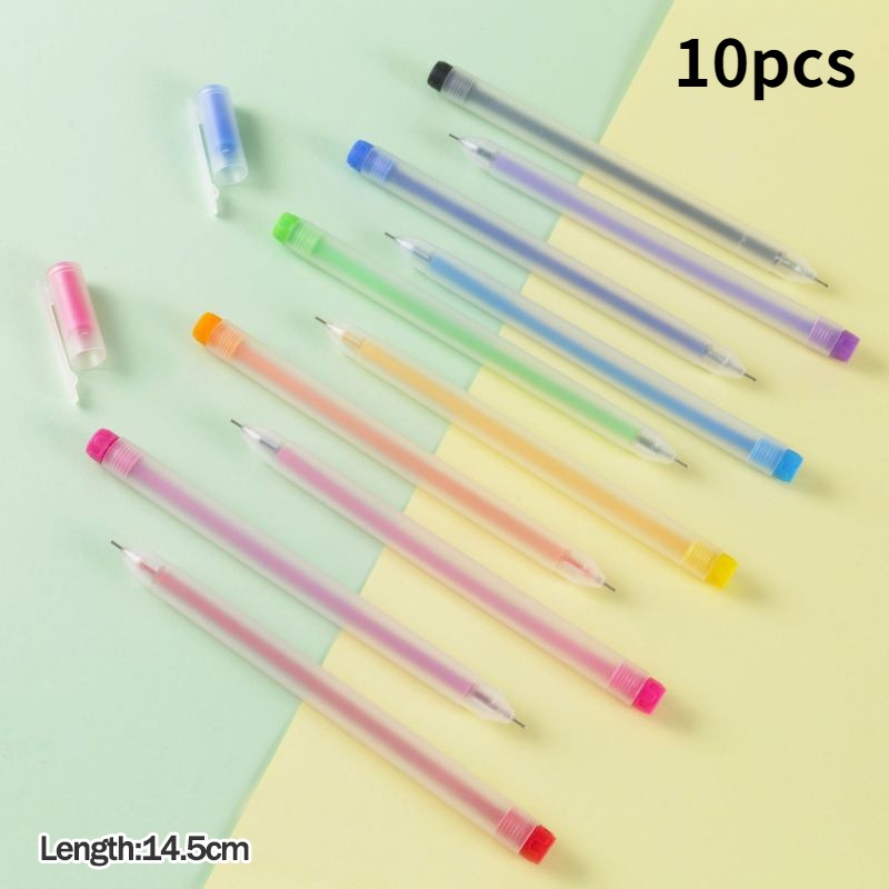 10pcs / set Pulpen Gel 0.5mm Warna Acak Untuk Stationery Anak / Sekolah / Kantor