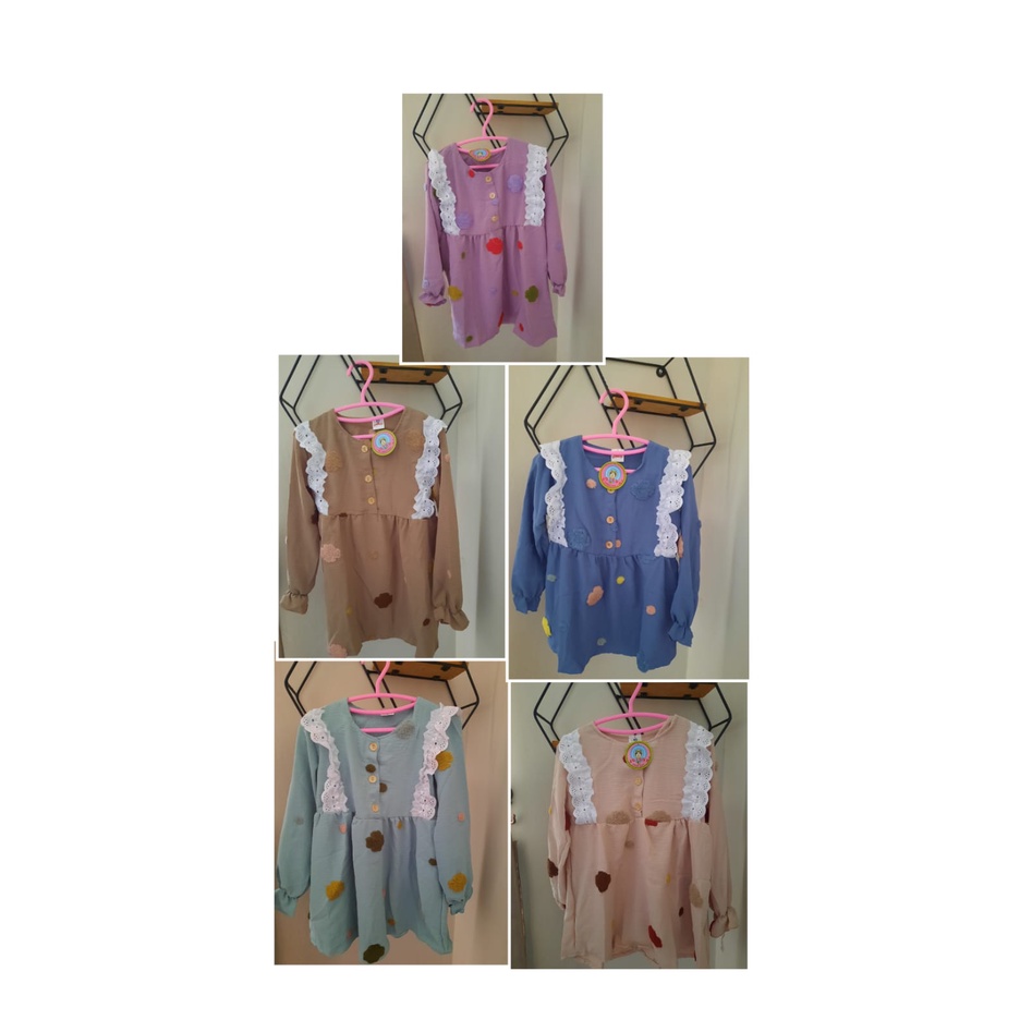 Tunik Anak Perempuan Crinkle/ Dress Anak Perempuan Size 4-8 Tahun