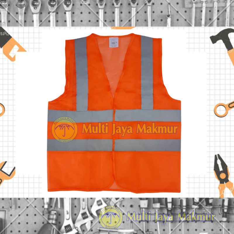 Rompi Safety Polyester 4 Line ORANGE dan HIJAU Safety Vest Proyek Polyester POLISTER